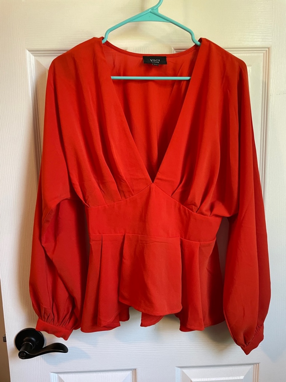 VICI Bright Red V-Neck Peplum Blouse